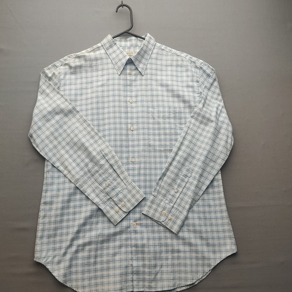 Latitude Men's Blue Plaid Button Up Shirt Large Long Sleeve